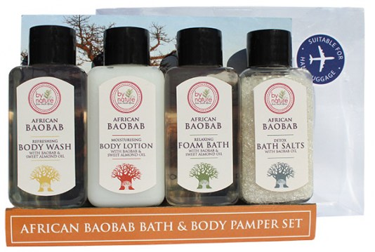 baobab bath and body pamper gift set on insert outside of packaging web9